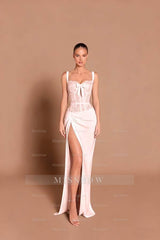 Black Sweetheart Sleeveless Lace Corset Mermaid Satin Pleated Floor Formal Evening Gown
