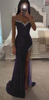 Navy sweetheart rhinestone mermaid evening dress