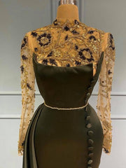 Black long evening dress with sleeves Prom Evening Dresses in glitter