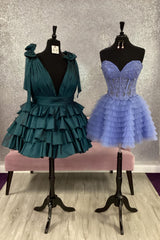 Blue Adustable Straps A-Line Tiered Homecoming Dress with Ruffles