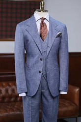 Blue Chic Notched Lapel Three-Piece Business Suit