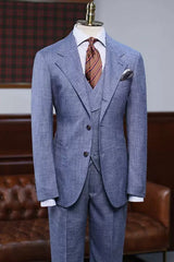 Blue Chic Notched Lapel Three-Piece Business Suit