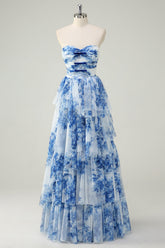 Light blue sweetheart ruffled A-line prom dress