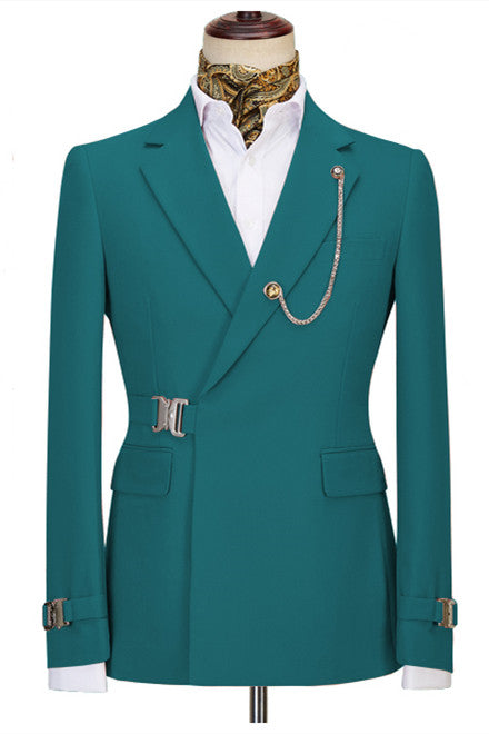 Blue Green Notched Lapel Contemporary Two Pieces Men’s Suits