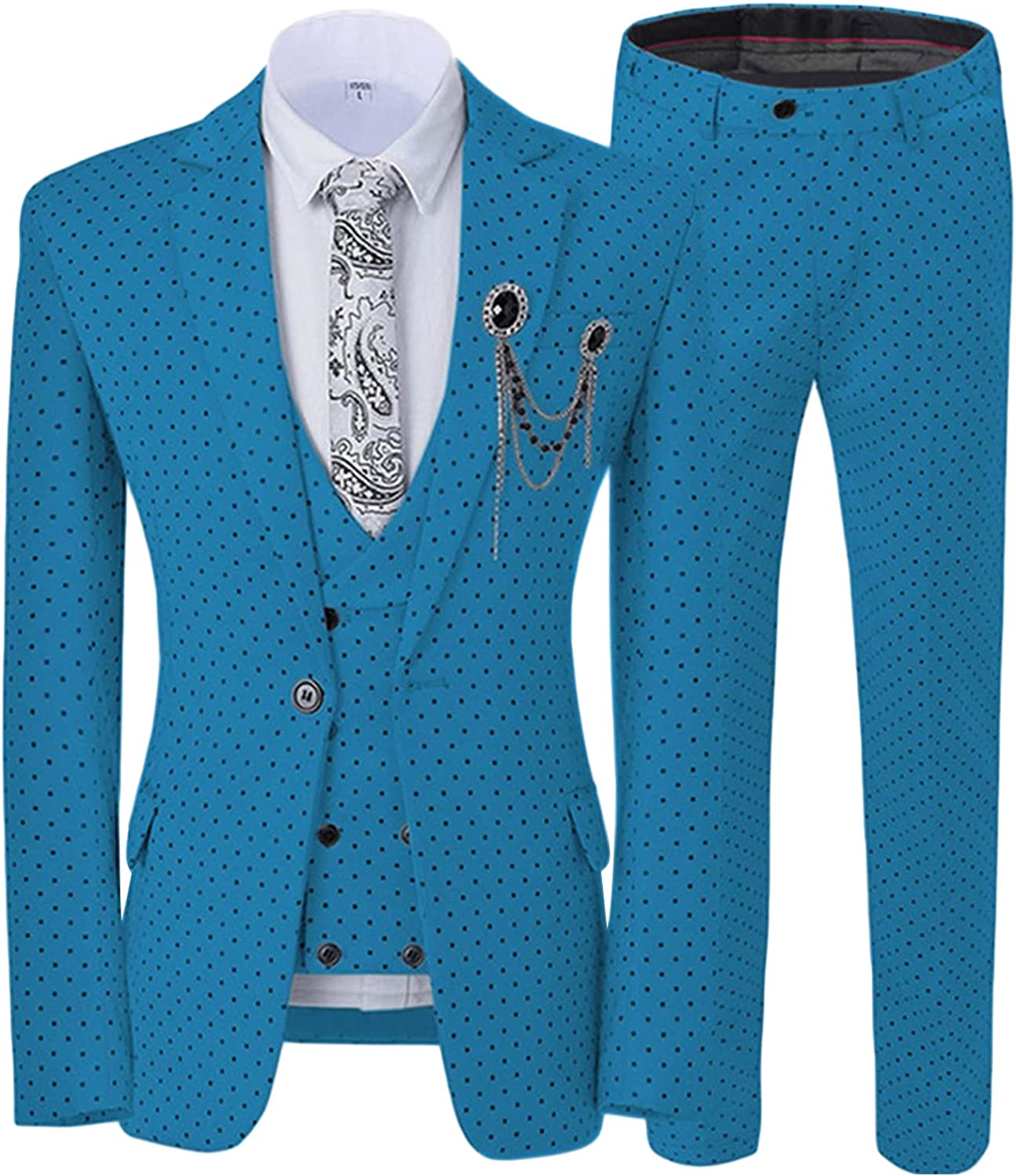 Blue Notched Lapel Three-Piece Close-Fitting Prom Suit For Men