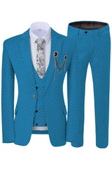 Blue Notched Lapel Three-Piece Close-Fitting Prom Suit For Men