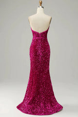 Blue Sequin Sweetheart Prom Dress with Sheath Silhouette and Slit