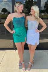 Blue Strapless Bodycon Short Homecoming Dress with Beading