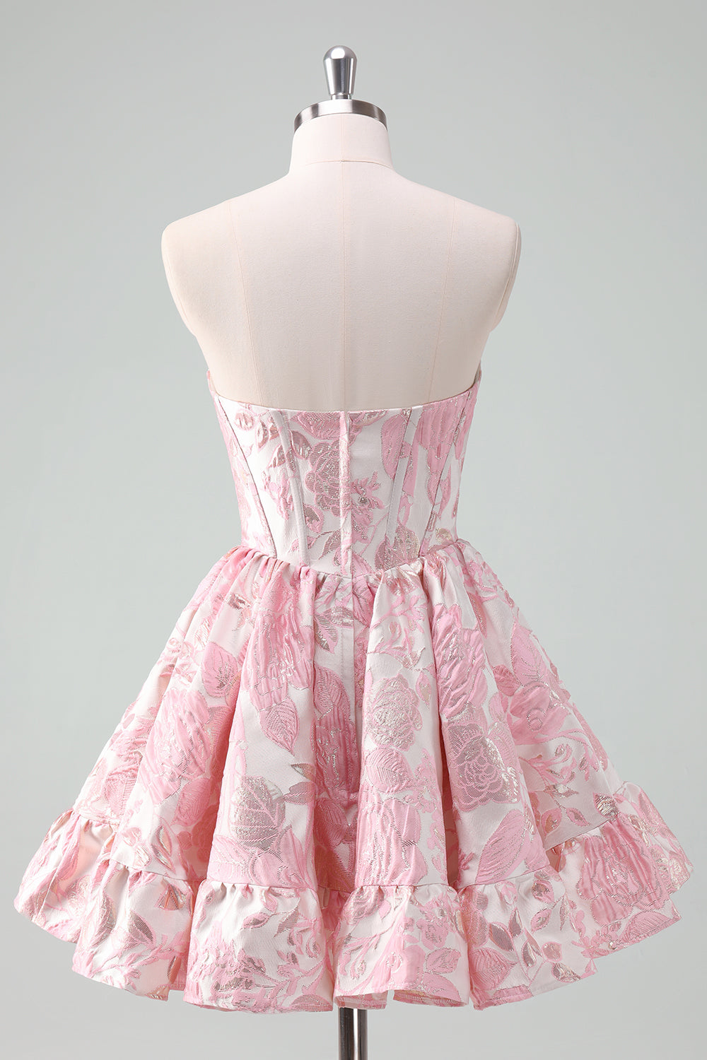 Blue Strapless Floral A-Line Printed Corset Short Homecoming Dress with Ruffles