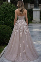 Blush Champagne A-Line Prom Dress Strapless Boned Corset 3D Floral Lace Beaded Tulle with Detachable High Neck Cape Luxury Evening Gown