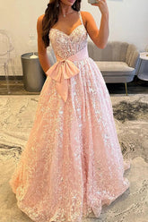 Pink sweetheart beaded A-line prom dress