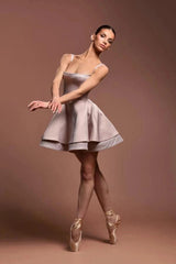 Blush Pink Satin Corset Mini Dress Square Neck Crystal Trim Tiered Ball Gown Skirt Ballet Inspired Party Gown