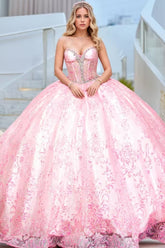 Blush Pink Sweetheart Sleeveless Rhinestone Beaded Applique Ball Gown Quinceanera Dress