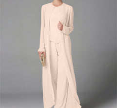 Chiffon Long Sleeves Mother Of The Bride Pantsuits With Jacket Sequins