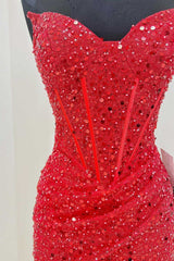 Bodycon Sweetheart Red Sequins Corset Homecoming Dress