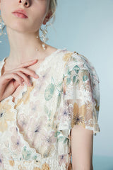 Boho Colorful Tea Length V-neck A-line Printed Dress with Short Sleeves