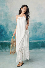 Boho Long White Halter Lace Sleeveless Dress