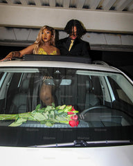 Bold Black V-Neck Sleeveless Mermaid Prom Dress with Beaded Appliques and Slit