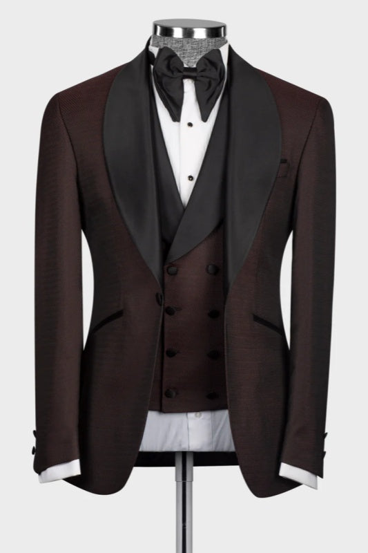 Brown Shawl Collar Three-Piece Men's Wedding Attire