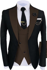 Brown Shawl Lapel Close-Fitting Three-Piece Prom Suit For Men