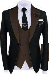 Brown Shawl Lapel Close-Fitting Three-Piece Prom Suit For Men