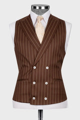 Brown Striped Three-Piece Peaked Lapel Business Men's Suit