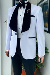 Burgess Simple White Wedding Suit With Black Shawl Collar