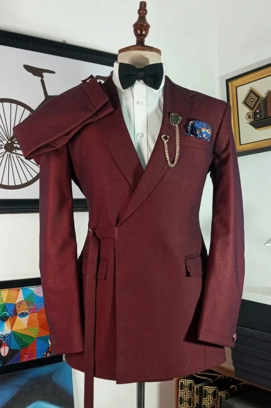 Burgundy Notched Lapel Two-Piece Fashion Prom Suit