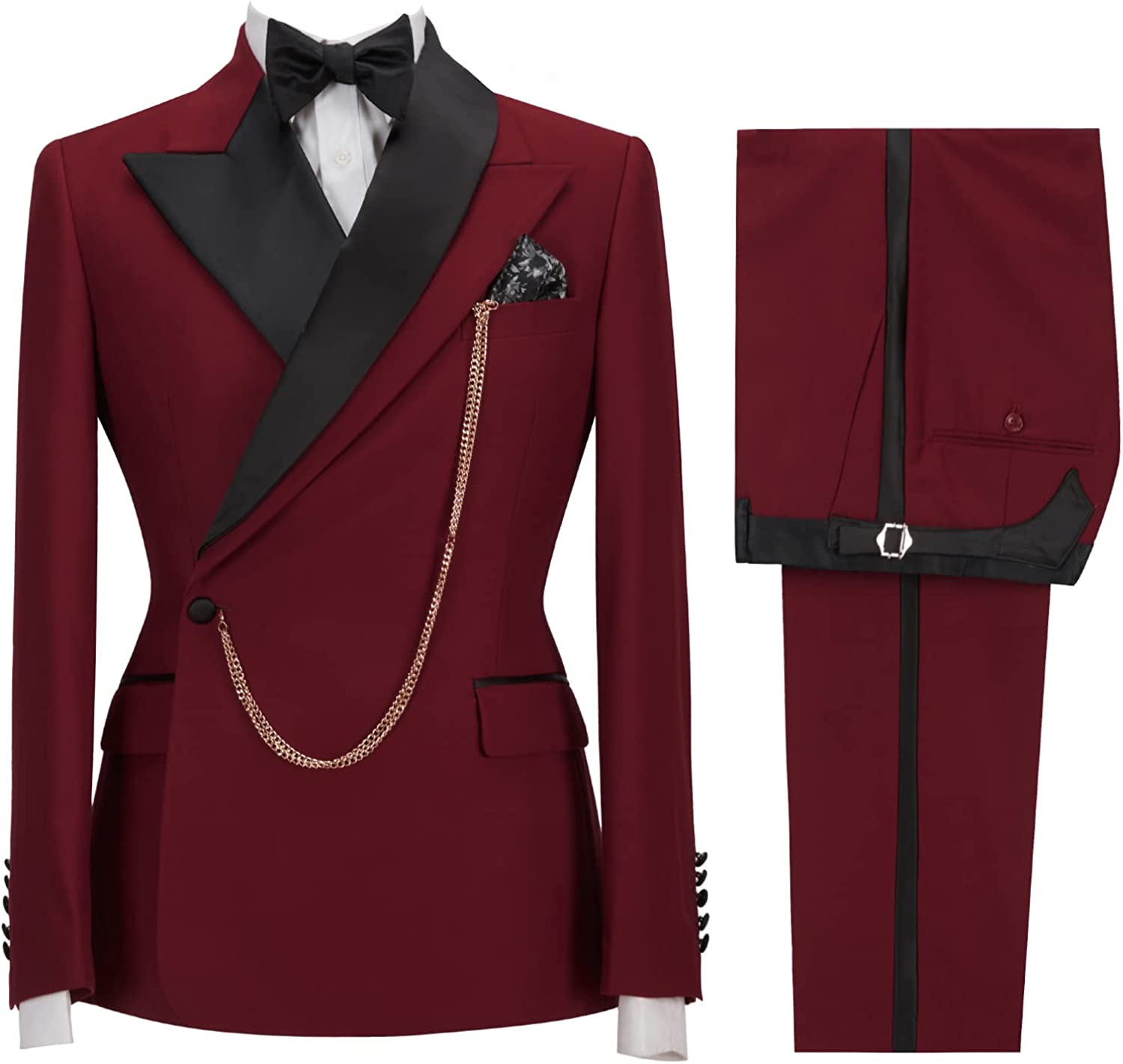 Burgundy Peaked Lapel Two-Piece Slim Fit Prom Suit