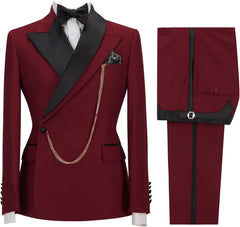 Burgundy Peaked Lapel Two-Piece Slim Fit Prom Suit