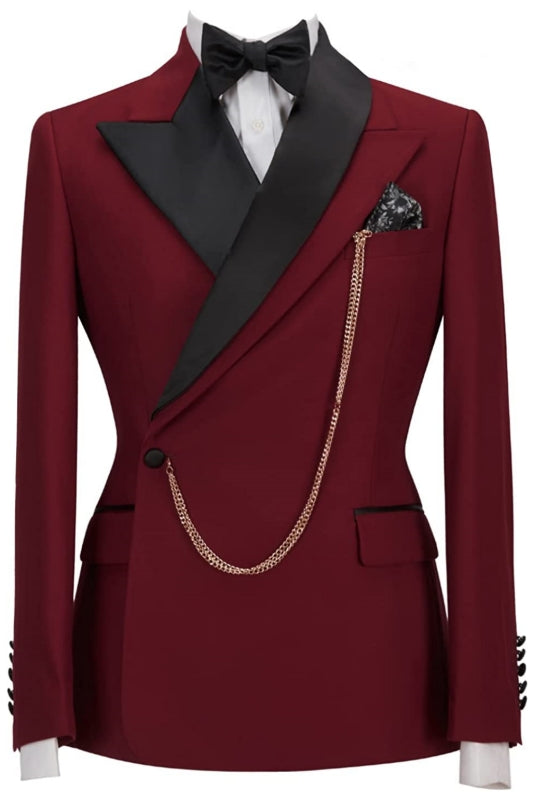 Burgundy Peaked Lapel Two-Piece Slim Fit Prom Suit