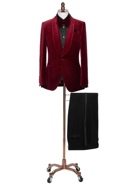 Burgundy Shawl Collar Two-Piece New Collection Groom's Suit