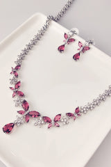 Royal Blue Butterfly Crystal Drop Earrings Necklace Jewelry Set