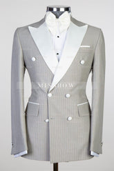 Calvin Striped Double-Breasted Peaked Lapel Business Men’s Suit