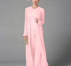 Chiffon Long Sleeves Mother Of The Bride Pantsuits With Jacket Sequins