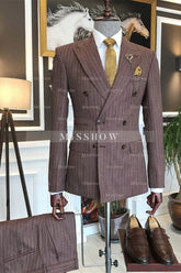 Carl Stylish Striped Double-Breasted Peaked Lapel Business Men’s Suits