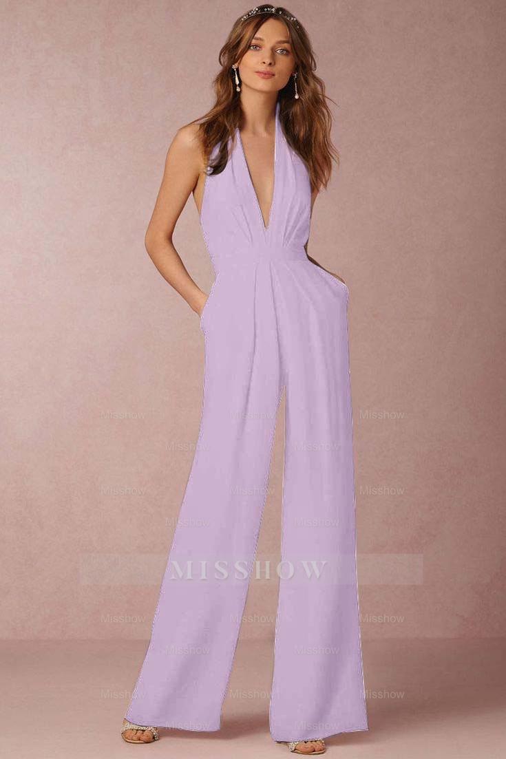 Casual Black Deep V-Neck Halter Long Daily Jump Suit