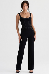 Casual Square-Neck Black Slim Fit Daily Jump Suit