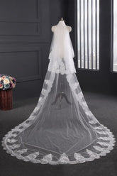 Cathedral Tulle Scalloped Edge 3*1.5M Wedding Veils with Appliques