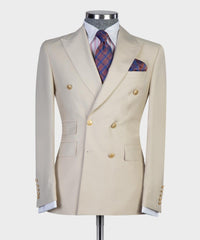 Champagne Contemporary Double Breasted Peak Lapel Men’s Suits