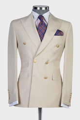 Champagne Contemporary Double Breasted Peak Lapel Men’s Suits