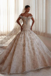 Champagne sweetheart rhinestone mermaid wedding dress