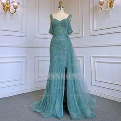 Champagne Off the Shoulder Sweetheart Beaded Sequined Mermaid Floor Length Evening Gown