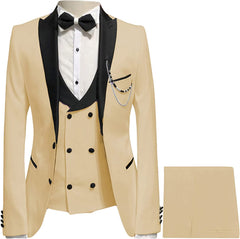 Champagne Peaked Lapel Three-Piece Snug Fit Prom Suit