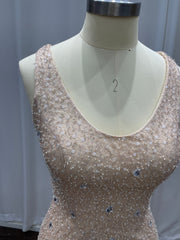 Champagne Scoop Sequined Column Long Evening Dresses with Sweep Train