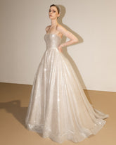 Champagne Strapless Sleeveless A-line Sequined Beading Floor Length Formal Evening Gown
