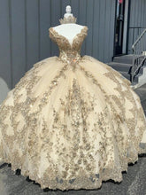 Champagne Sweetheart Sleeveless Applique Beaded Rhinestone Ball Gown Quinceanera Dress