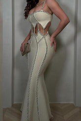 White sweetheart rhinestone mermaid evening dress