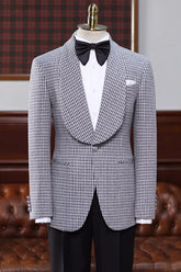 Charles Stylish Black Plaid Shawl Collar Wedding Attire For Men