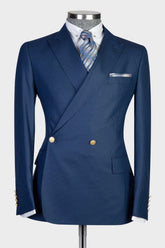 Charlie Navy Peak Lapel Double Breasted Two-Piece Men’s Suits